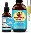 My Spectrum Heroes Calm &amp Focus Supplement Drops - Brain Support with L-theanine GABA Huperzine A - Enhance Focus for Kids or Adults - Boost Concentration for Kids &amp Teens - 2.02 FL oz. (60
