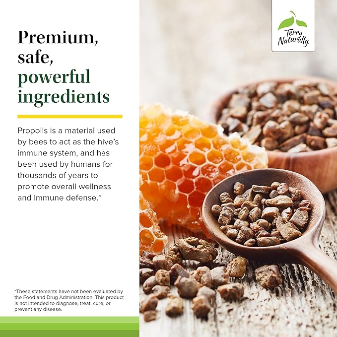 Terry Naturally Propolis Extract - 200 mg 60 Capsules - Immune Support Supplement Promotes Healthy Bacteria Balance 100% Pure Propolis No Beeswax - Non-GMO Gluten-Free - 60 Servings