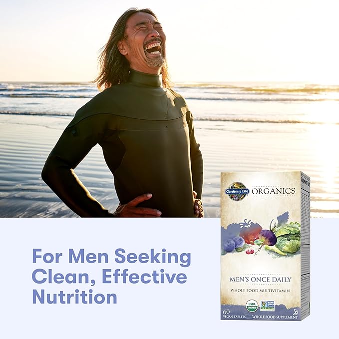 Garden of Life Once Daily Whole Food Multivitamin for Men Organic Mens Vitamins &amp Minerals Vitamin C Zinc Vegan for Health &amp Well-Being 60 Tablets