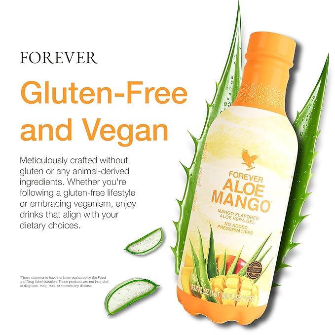 Forever Living - Forever Aloe Mango - Pure Aloe Vera Gel Infused with Mango - Gluten-Free and Vegan with Added Vitamin C - 1 Liter