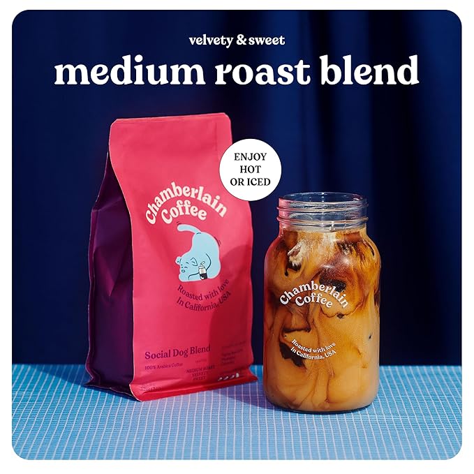 Chamberlain Coffee Social Dog Blend &amp Transparent Tumbler Bundle - Includes a 12 Oz Bag of Medium Roast Social Dog Blend Freshly Roasted In California &amp 24 Oz Transparent Double Wall Insulated