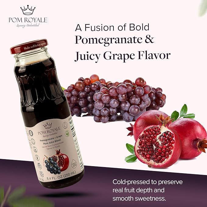 Pure Pomegranate &amp Grape Juice 33.8oz Glass Bottle (Pack of 4) Cold Pressed Juice Not from Concentrate Non-GMO No Sugar Added Gluten Free Preservative Free