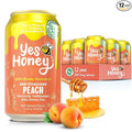 Yes Honey Sparkling Peach Tea 11oz (12-Cans) 100% Honey-Sweetened Alpha Gal Friendly Naturally Caffeinated with Green Tea with B Vitamins L-Theanine and Ashwagandha