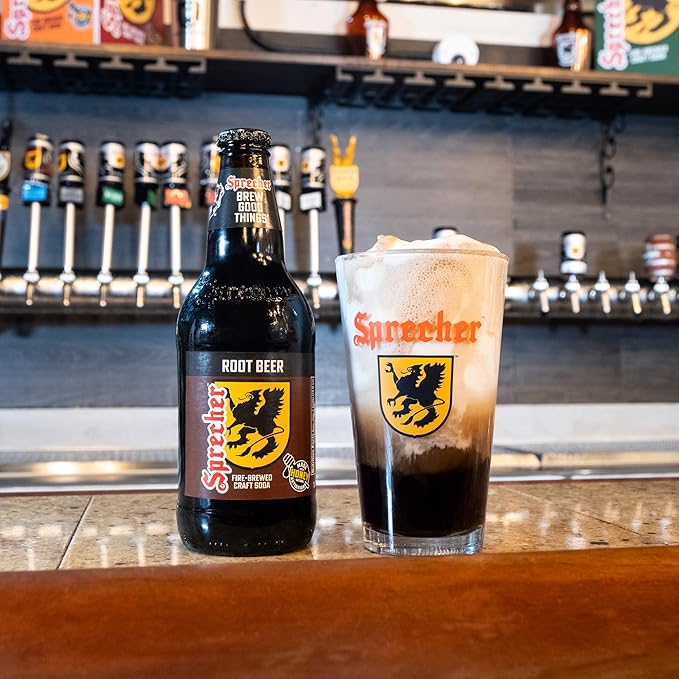 Sprecher Root Beer in 16 fl oz Glass Bottles (24 Pack) Fire Brewed Root Beer Soda with Real Honey Naturally Flavored Craft Soda Caffeine Free Gluten Free Soft Drink