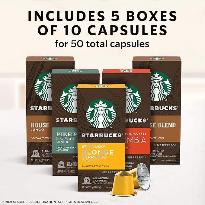 Starbucks by Nespresso Original Line Mild Variety Pack Coffee 50-count Espresso Pods Presentation may vary