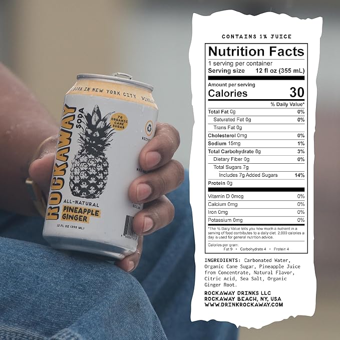 ROCKAWAY Pineapple Ginger Soda Drinks - Low calorie drinks made from Real Fruit Juice All Natural - Soda Pop Drinks Gluten Free Vegan GMO Free - 12oz (12 Pack)