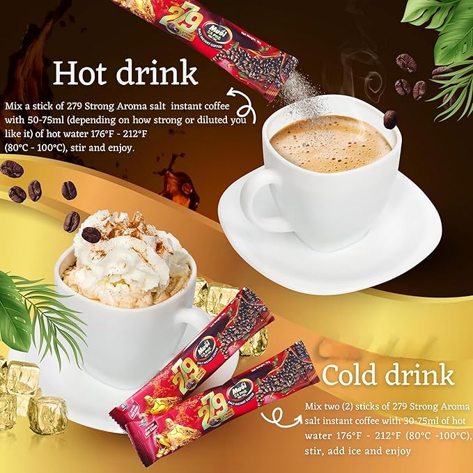 Vietnamese Salt Coffee 279 Strong Aroma – 3 in 1 Instant Coffee with Cream &amp Salt | 45 Sticks 720g (25.4 oz) | Authentic Vietnamese Instant Coffee Packets for Hot &amp Iced Drinks