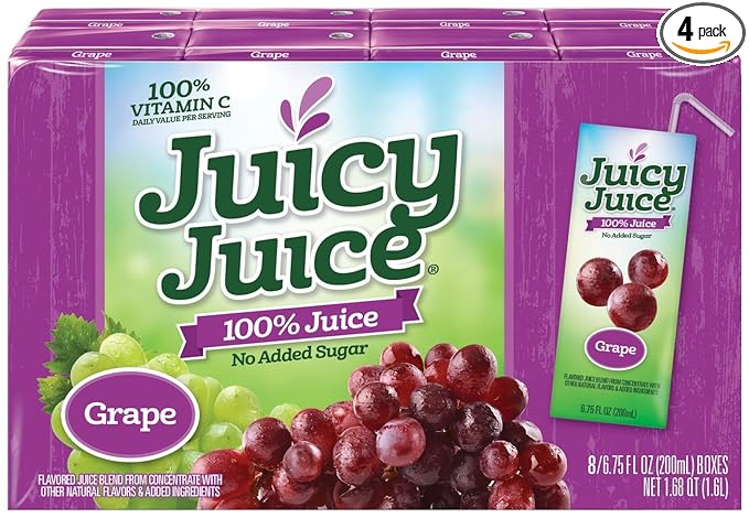 Juicy Juice Slim 8 Pack Grape 6.75 Ounce Boxes (Pack of 4)