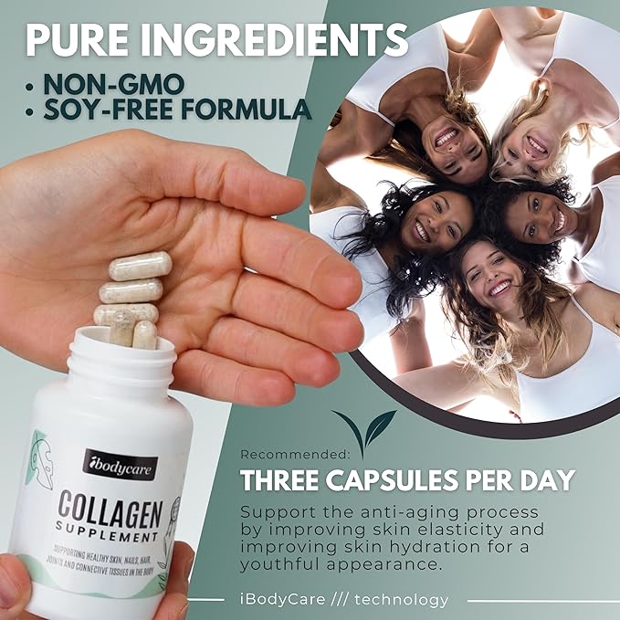 Collagen Supplement Type 1 and 3 - Activated Collagen Capsules with Vitamin C - Easy to Digest Premium Hair Skin Nails Joints Skin Lashes Supplement - 60 Tablets
