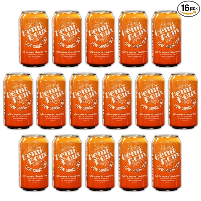 Demi Doux Low Sugar Soda - Low Sugar Soft Drink No Artificial Sweeteners (Orange 16-pack)
