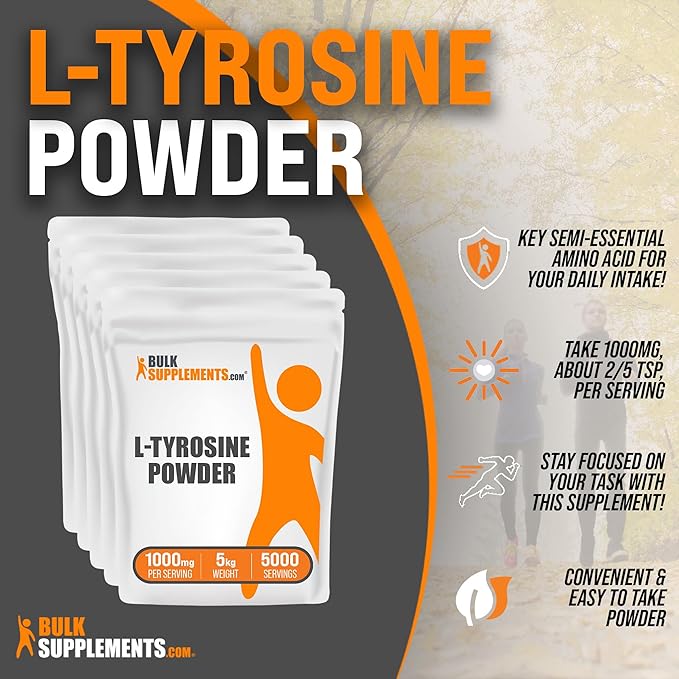BulkSupplements.com L-Tyrosine Powder - Sports Nutrition Amino Acid Supplement - Unflavored &amp Gluten Free 500mg per Serving 5kg (11 lbs) (Pack of 5)