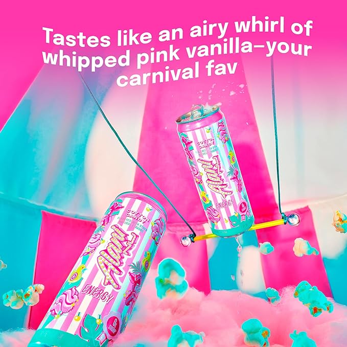 Alani Nu COTTON CANDY Sugar Free Low Calorie Energy Drinks 200mg Caffeine Biotin B Vitamins Zero Sugar 10 Calories 12 Fl Oz Cans 12 Pack