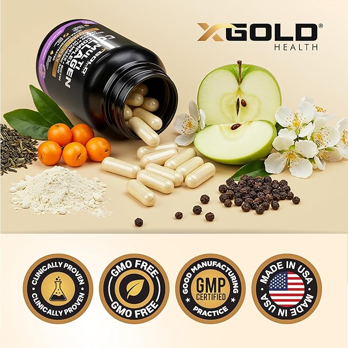 X Gold Health Collagen Complex Types I II III V Biotin 10000 mcg Keratin Hyaluronic Acid Saw Palmetto Vitamins C &amp E Advanced HSN Formula for Men &amp Women 90 Vegan Capsules