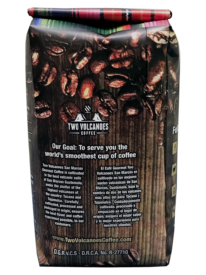 Two Volcanoes Coffee - Gourmet Guatemala Whole Bean Medium Roast Single-Origin Coffee Gift Bag. 1 lb