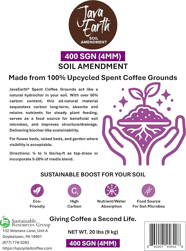 400 SGN (4MM) - Java Earth Soil Amendment Dry Spent Coffee Grounds 20 lbs (9.072kg)