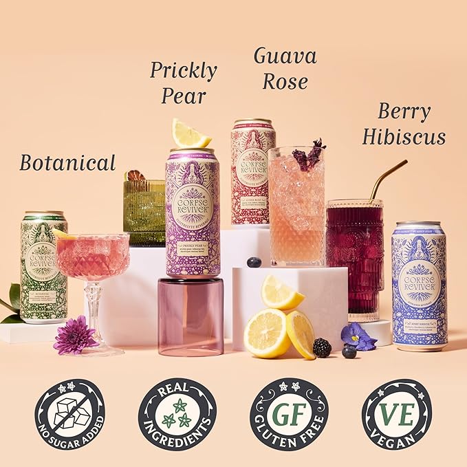 Corpse Reviver: Electrolyte Hydration Drink | 175mg Magnesium 325mg Potassium 20mg Zinc Sodium L-Theanine (Organic Non-Alcoholic Sparkling Water) Prickly Pear 12-Can