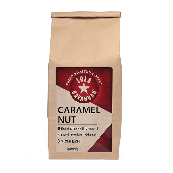 Lola Savannah Caramel Nut Ground Coffee - Sweet Creamy Carmel &amp Nuts Transform This Coffee into a Decadent Dessert | Caffeinated | 2lb Bag