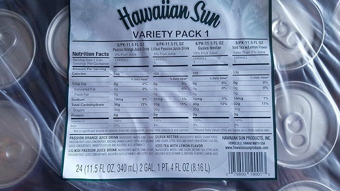 Hawaiian Sun Tropical Fruit Drinks 11.5 fl oz Cans (Variety Pack 24 Cans)