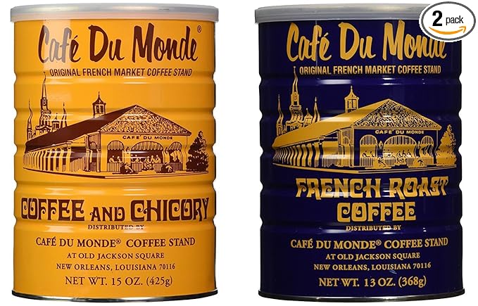 Cafe Du Monde Coffee and Chickory Bundle - New Orleans French Roast Assortment 15 oz Original and 13 oz 2 Piece