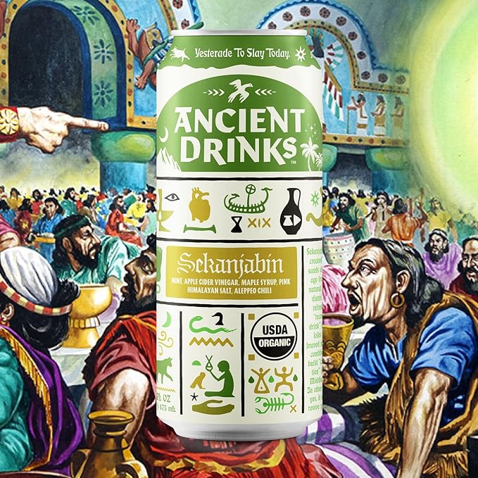 ANCIENT DRINKS Sekanjabin Apple Cider Vinegar Hydration Drink – Organic Electrolyte ACV Beverage with Probiotics – Ancient Persian Inspired Mint &amp Honey Vinegar Drink – 16 oz Cans 12 Pack