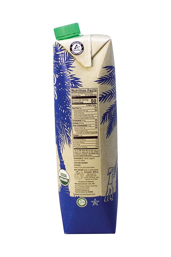 CocoGoodsCo Vietnam Single-Origin 100% Organic Coconut Water Non-GMO Never from Concentrate (33.8 fl. oz/1 liter 6 pack)