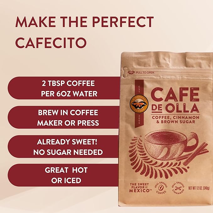 Café De Olla Ground Coffee 12 Ounce (Pack of 2) Cinnamon and Brown Sugar Spiced Mexican Dark Roast Coffee by La Monarca Bakery