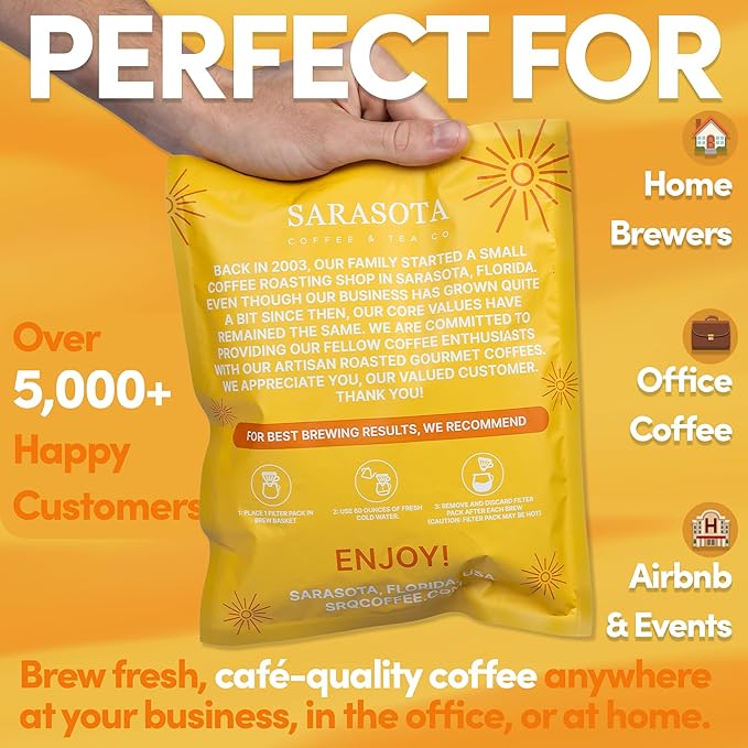 Ground Coffee In Filter Packs | Medium Roast Low Acid Mold Free Pouches | Signature House Breakfast Blend | Gourmet Bulk Packets for 10-12 Cup Drip Maker | Highest Rated Individual Premeasured Coffee