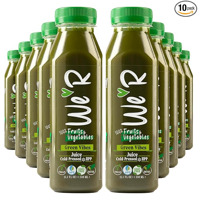 WE’R Green Vibes – 100% Fruit &amp Veggie Juice – Cold-Pressed &amp HPP – 10 Pack – 11.2 fl oz Each (330 ml) – Nothing Added! Vegan GMO-Free Not From Concentrate