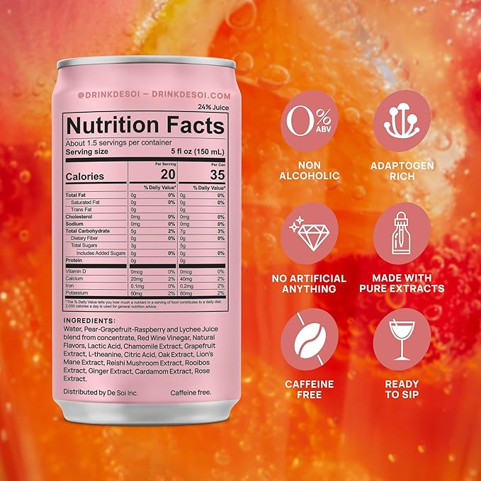De Soi Variety Pack Mocktails NA Drinks 8 fl oz (12-pack) - Adaptogen Drink Sparkling Drink with Calming Botanicals Mocktail Drinks Gluten Free No Artificial Flavors