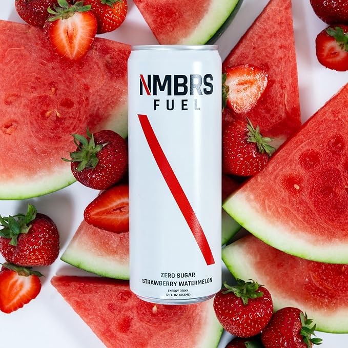 NMBRS Fuel Energy Drink 12 Fl Oz (Pack of 12) - Strawberry Watermelon - Sugar Free with Organic Natural Flavors Organic Green Tea Caffeine and Natural L-Theanine