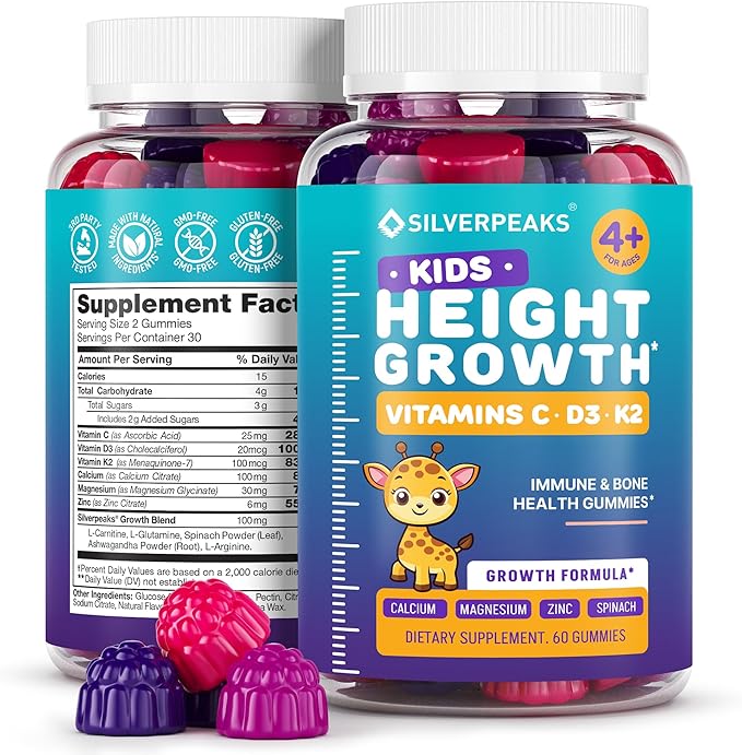 Height Growth Gummies for Kids - Growth Vitamins for Teens Height Increase Multivitamin for Boys &amp Girls with Calcium Vitamin D C K2 Magnesium Zinc Natural Height Growth Maximizer Supplement 60