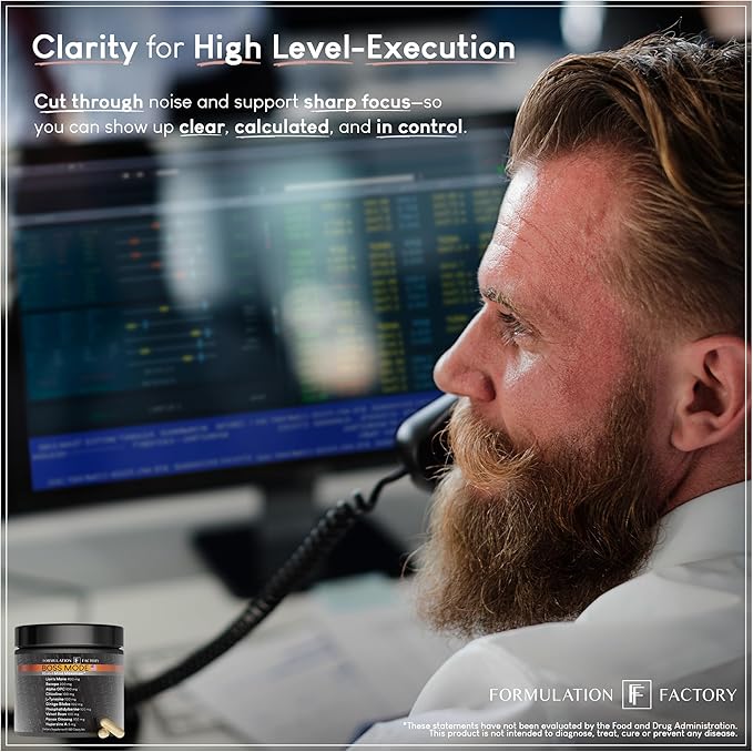 Formulation Factory Nootropic Brain Supplement - Boss Mode Focus &amp Memory Complex with Lion's Mane Alpha GPC &amp Bacopa - Cognitive Support - 120 Capsules 2 Month Supply