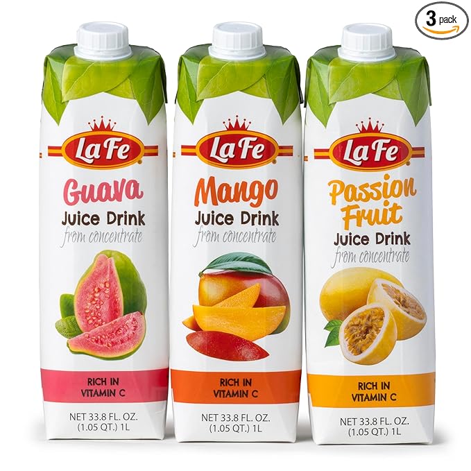 La Fe Fruit Juice Drink – Fresh Mango Guava &amp Passion Fruit Juices Rich in Vitamin C Sweet &amp Refreshing for Kids Family &amp On the go 3-Pack 33.8 Fl Oz Each
