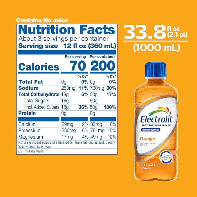 Electrolit Hydration Electrolyte Drinks Sports Beverages with Electrolytes 6 Pack (Orange)