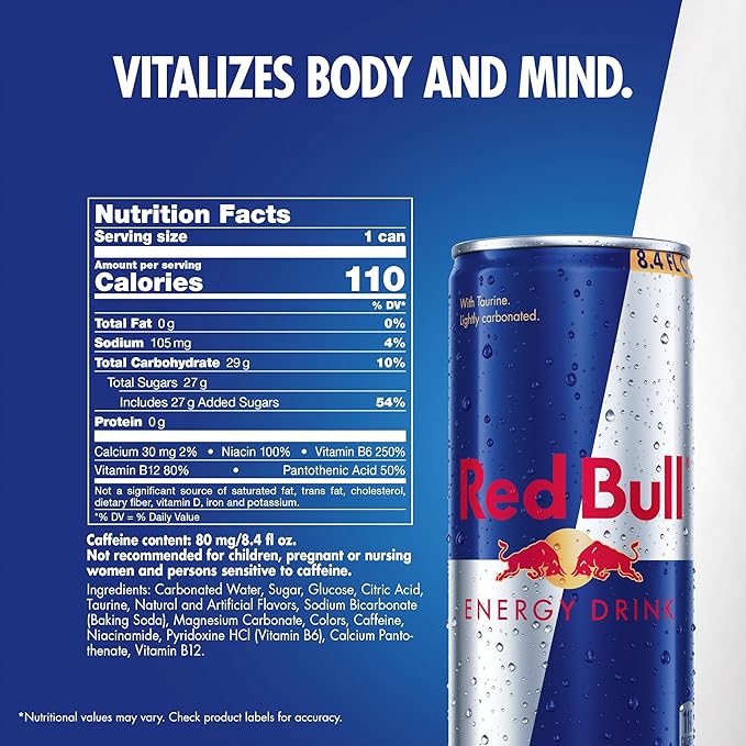 Red Bull Energy Drink 80mg Caffeine | Taurine &amp B Vitamins | 8.4 Fl Oz | Pack of 12 Cans