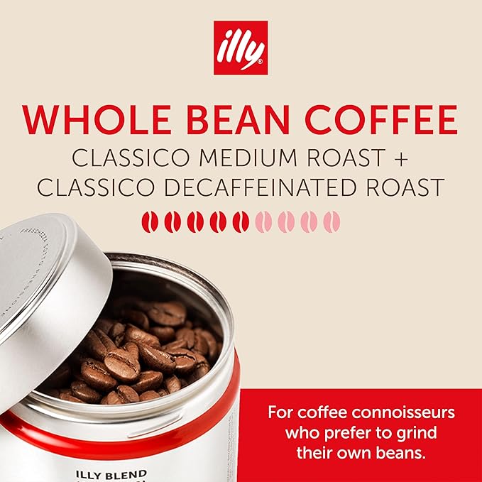 illy Whole Bean Coffee Classico Medium &amp Decaffeinated Roasts 100% Arabica Premium Italian Coffee Ideal for Espresso Drip Moka and French Press Brewing 8.8oz 6 Variety Pack