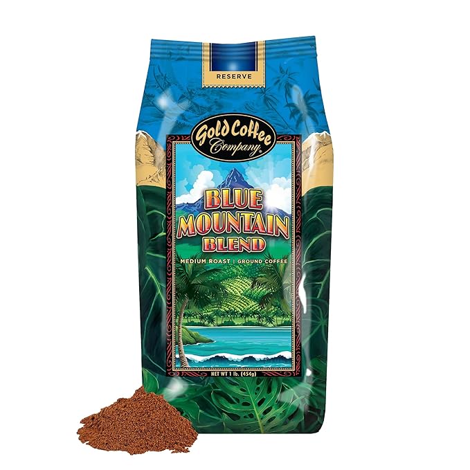 Gold Coffee Bundle | Kanaloa &amp Blue Mountain Medium Roast Ground |100% Arabica Coffee 1 lb. (Pack of 2)