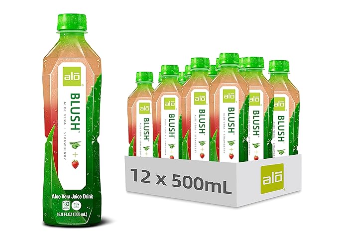 ALO Aloe Vera Juice Drink | BLUSH - Aloe Vera + Strawberry | 16.9 fl oz Pack of 12 | Plant-Based Drink with Real Aloe Pulp