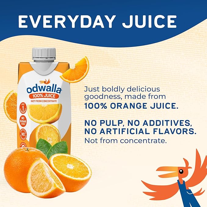 Odwalla 100% Pure Orange Juice No Pulp – Hand-Picked OJ Juice - Vitamin C - No Sugar Added No Artificial Ingredients No Preservatives - 16 fl oz (12 Pack)