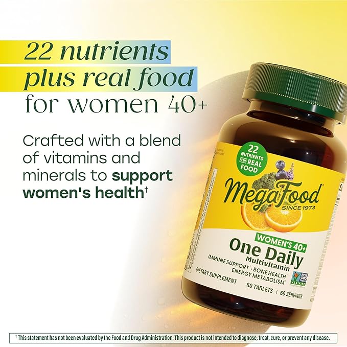 MegaFood Multivitamin for Women 40+ One Daily Womens Multivitamin - with Methylated B12 Methyl Folate Vitamin D3 C &amp Zinc - Energy Metabolism Immune Support &amp Bone Health Vegetarian 90 T