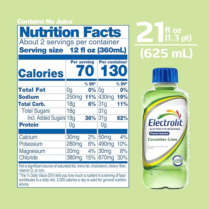Electrolit Electrolyte Beverage Cucumber-Lime 21 Fl Oz bottle (Pack of 12)