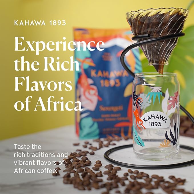 Kahawa 1893 Whole Bean Coffee Dark Roast Serengeti Blend 24 Oz - As Seen on Shark Tank Low Acid High Antioxidants Naturally Sweet Organically Grown Ethically &amp Sustainably Sourced