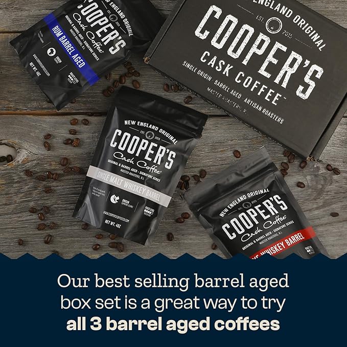 Bourbon Barrel Aged Coffee Ground Set Single Origin Sumatra Whiskey Ethiopian Rye Rwanda Rum Roasted Coffee Beans (Ground 4 Ounce (Pack of 3))