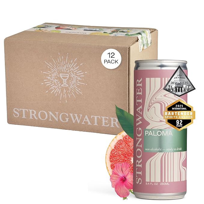 Strongwater Non Alcoholic Paloma - 12 Pack Cans (8.4 Fl Oz Each) - Premium Non Alcoholic Drinks - Ready to Drink Paloma Alcohol Free Drinks Made with Grapefruit Juice Hibiscus Rose and Sea Salt