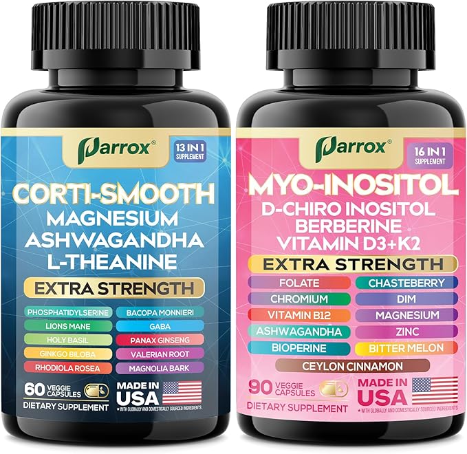 Cortisol &amp Myo-Inositol Supplement Bundle Soothe &amp Smooth Bundle 13-in-1 Cortisol Balance Magnesium Ashwagandha L-Theanine D-Chiro Inositol Folate Berberine Chasteberry (150 Capsules)