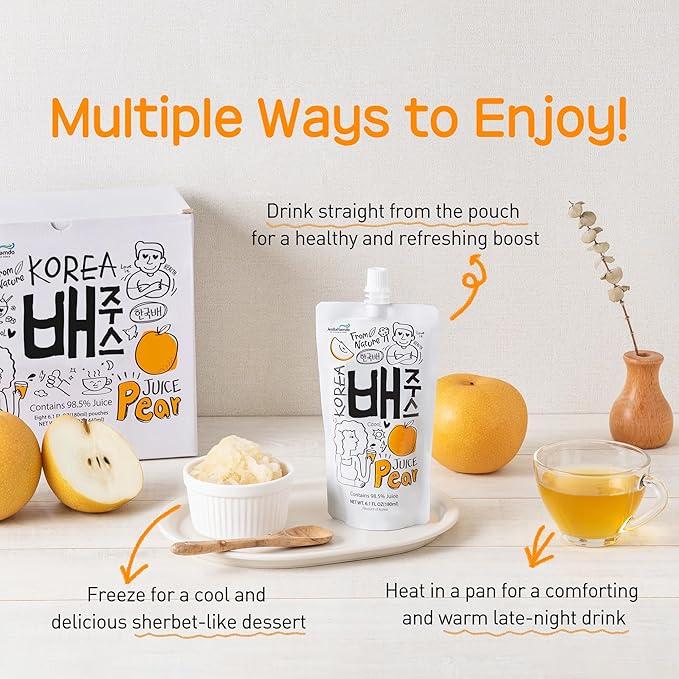 Korean Pear Juice Boxes 48.7 Fl Oz (Pack of 8) – 배주스 – [Good for Hangover] Fresh Juice On-the-Go Drinks