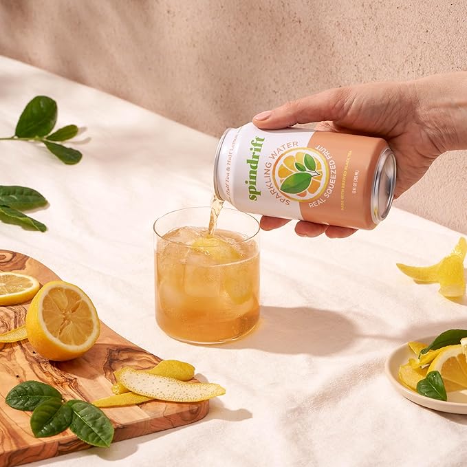 Spindrift Sparkling Water Half Tea &amp Half Lemon Flavored Made with Real Squeezed Fruit 12 Fl Oz Cans Pack of 24 (Only 5 Calories per Can)