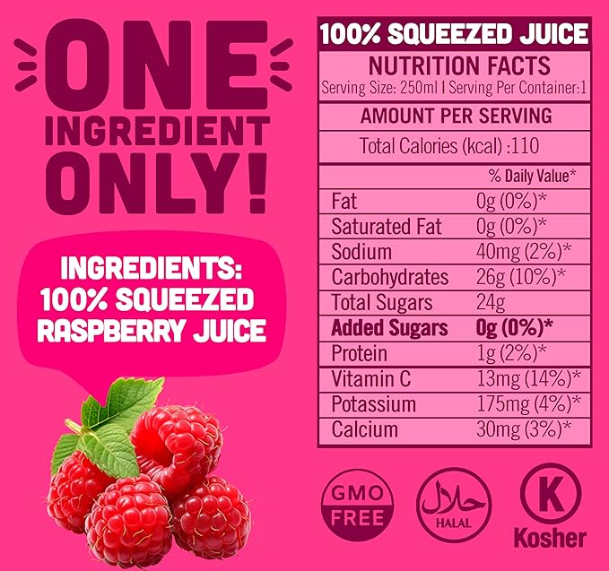 NILO Raspberry Juice | 100% Squeezed Raspberry Frambuesa | NO Sugar added | NON GMO | NOT From Concentrate | 8.45 oz (Pack of 12)