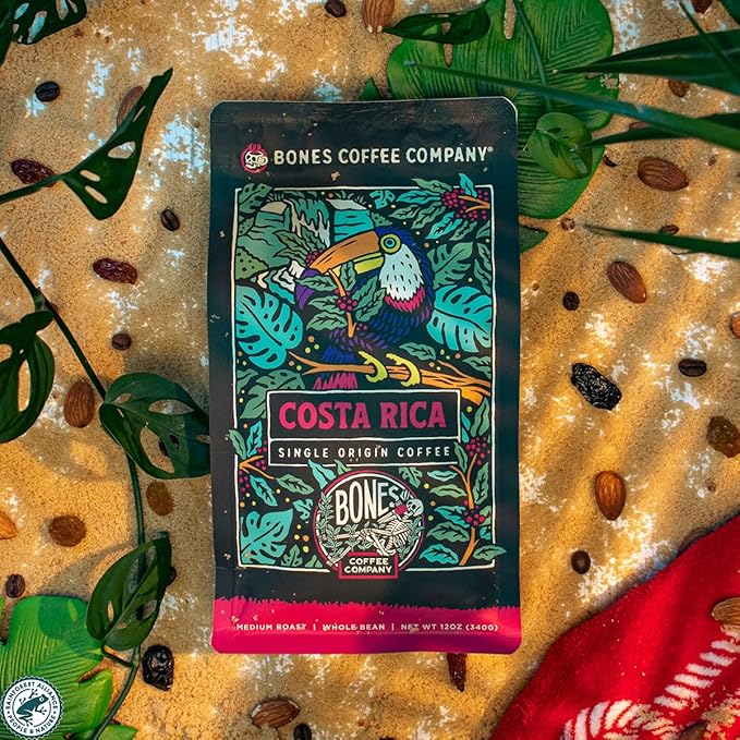 Bones Coffee Company Colombia and Costa Rica Single Origin Flavored Coffee Bundle Medium Roast Low Acid Arabica Beans 12 Oz Whole Bean