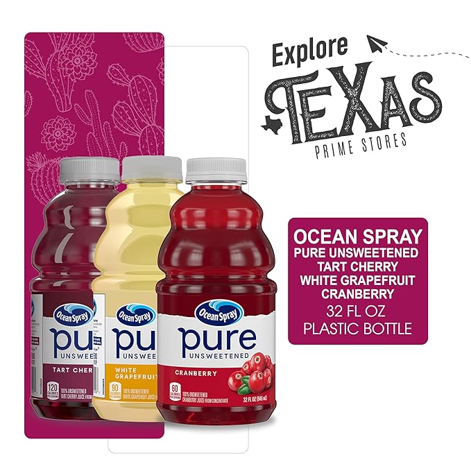 Ocean Spray - Lavinia Essentials Bundle: Collection 6- Pack Unsweetened 100% Pure Juice 2 Tart Cherry + 2 White Grapefruit + 2 Cranberry 32 Fl oz Plastic Bottles + 1 Utility Prop